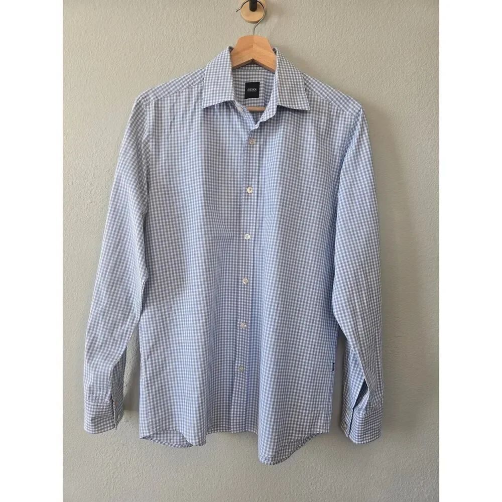 Hugo Boss Gingham Button‑Down Shirt Men’s M Minimalist Classic Casual Dress